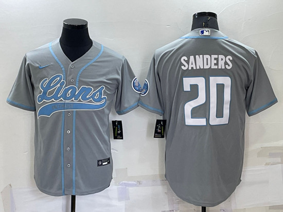 Men's Detroit Lions #20 Barry Sanders Gray Cool Base Stitched Baseball Jersey